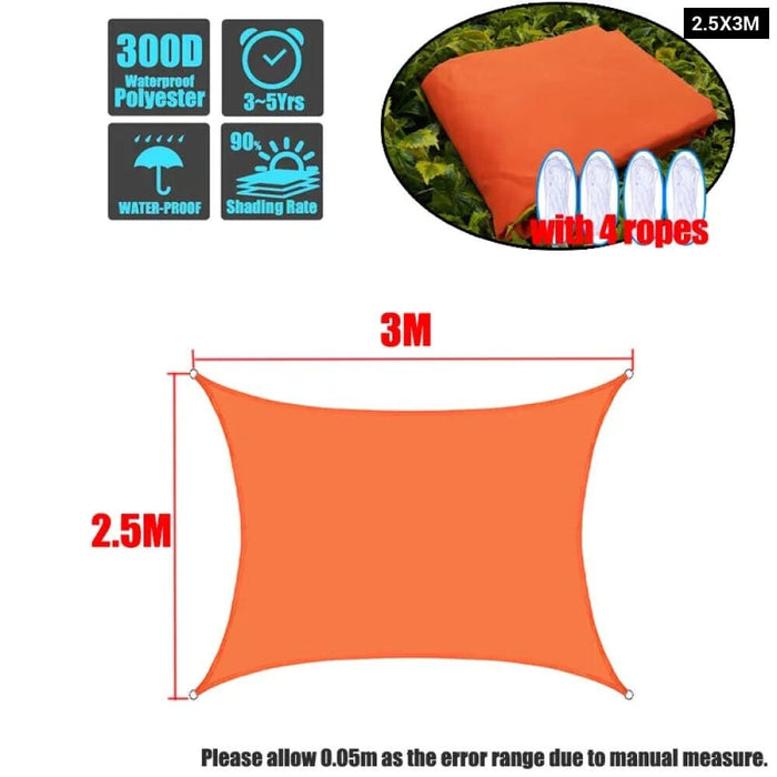 Waterproof 420d Orange Square Rectangle Shade Sail Garden