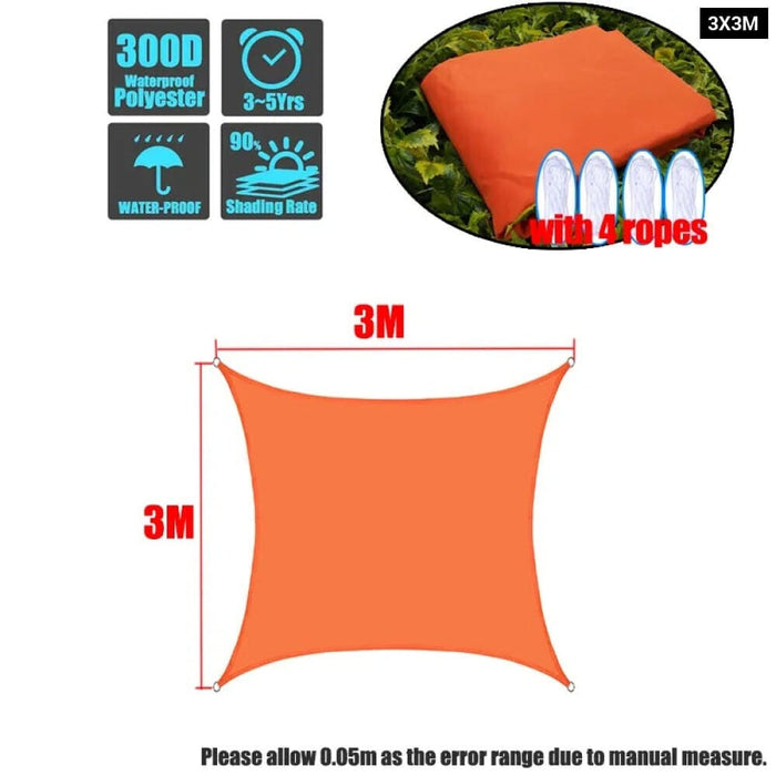 Waterproof 420d Orange Square Rectangle Shade Sail Garden