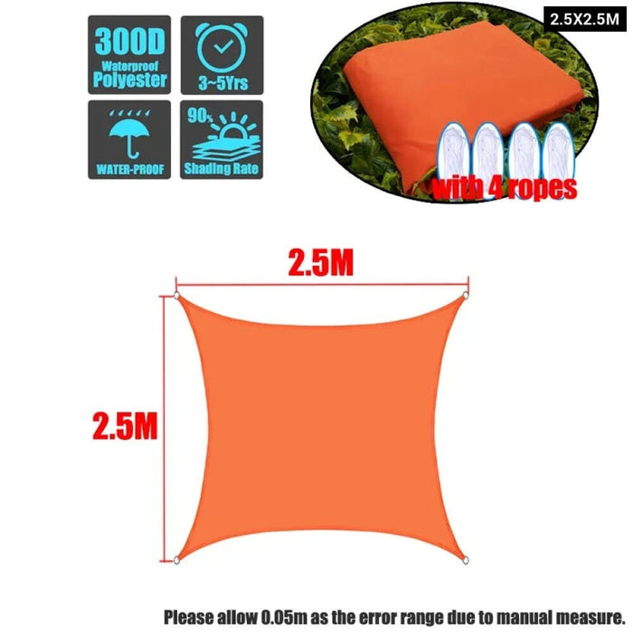 Waterproof 420d Orange Square Rectangle Shade Sail Garden