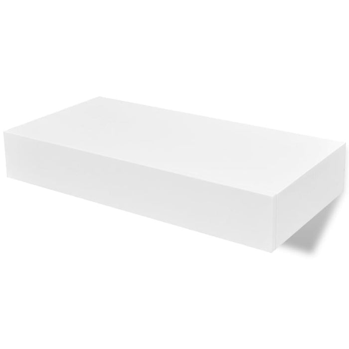 White Mdf Floating Wall Display Shelf 1 Drawer Book Dvd