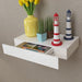 White Mdf Floating Wall Display Shelf 1 Drawer Book Dvd