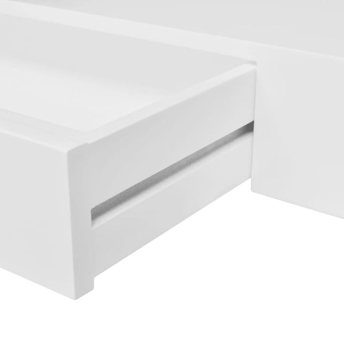 White Mdf Floating Wall Display Shelf 1 Drawer Book Dvd