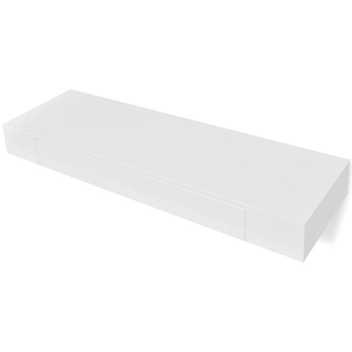 White Mdf Floating Wall Display Shelf 1 Drawer Book Dvd