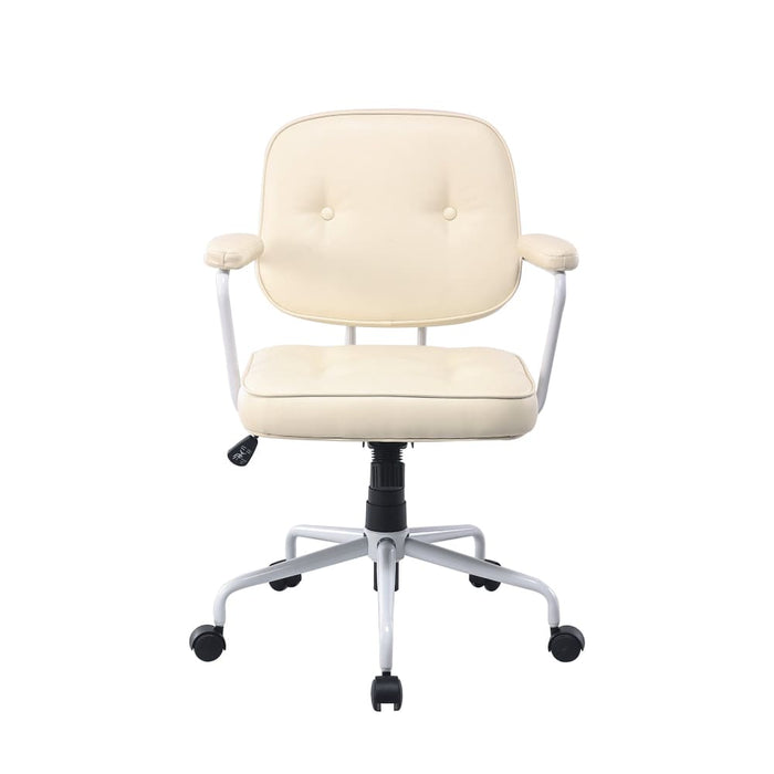 White Frame Faux Leather Home Office Chair In Beige