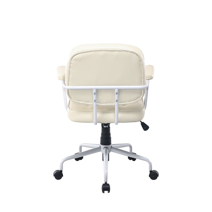 White Frame Faux Leather Home Office Chair In Beige