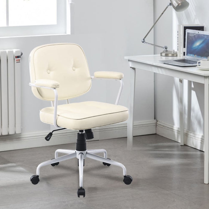 White Frame Faux Leather Home Office Chair In Beige