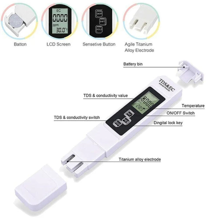 White Handheld Tds Digital Water Tester High Precision