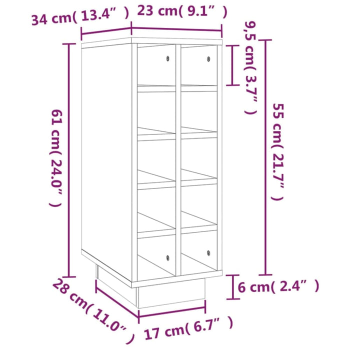 Wine Cabinet 23x34x61 Cm Solid Wood Pine Nxbkio