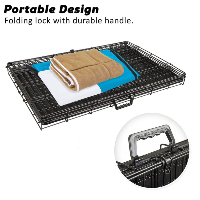 Wire Dog Cage Crate 24in With Tray Cushion Mat Blue Cover