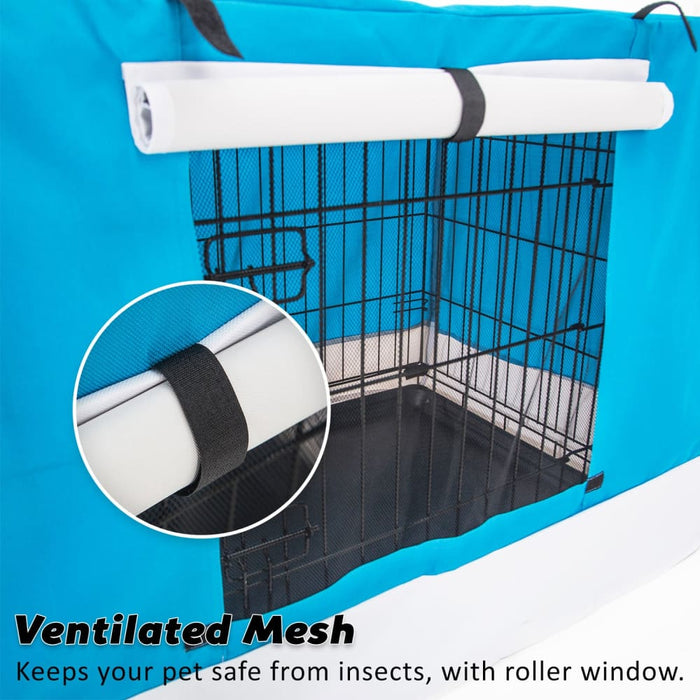 Wire Dog Cage Crate 30in With Tray + Cushion Mat + Blue