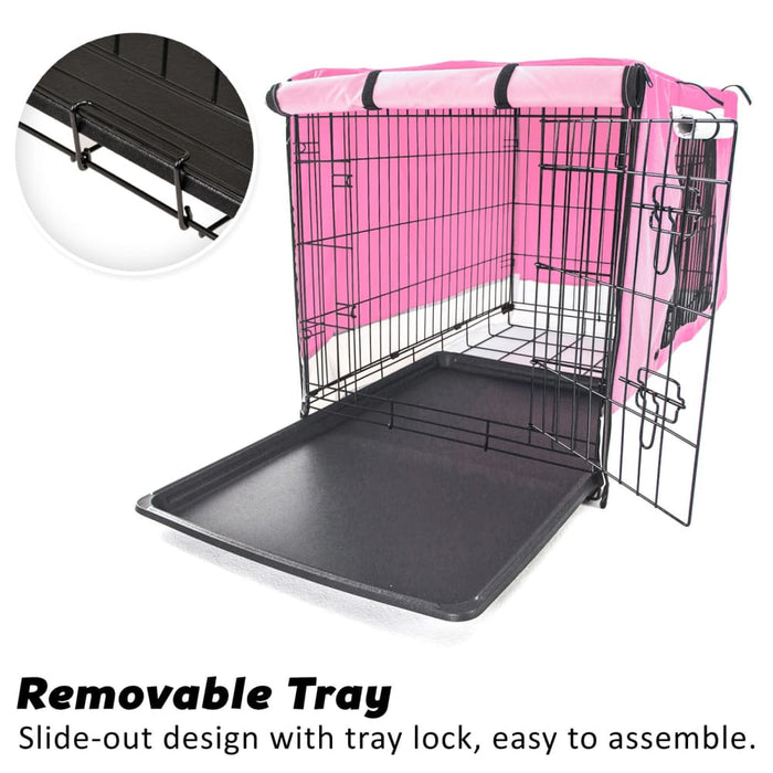 Wire Dog Cage Crate 30in With Tray + Cushion Mat + Pink