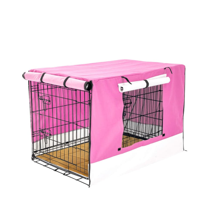 Wire Dog Cage Crate 30in With Tray + Cushion Mat + Pink