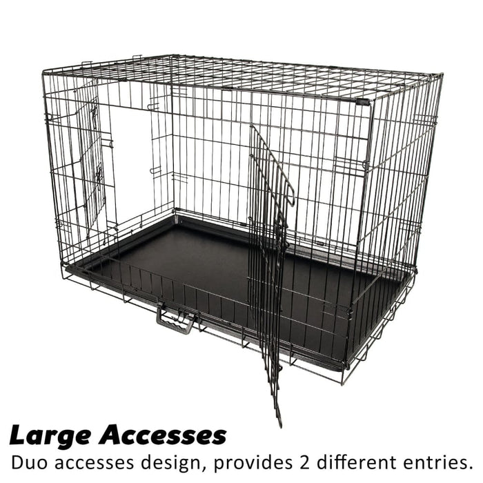 Wire Dog Cage Crate 48in With Tray + Cushion Mat + Blue