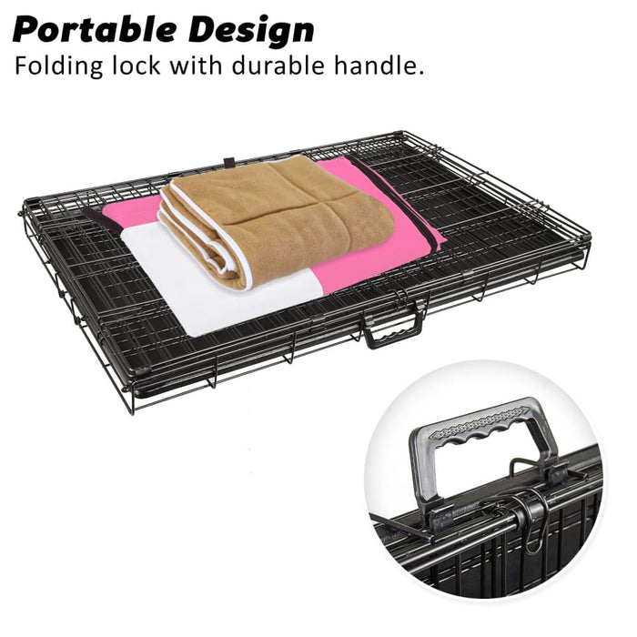 Wire Dog Cage Crate 48in With Tray + Cushion Mat + Pink