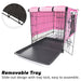 Wire Dog Cage Crate 48in With Tray + Cushion Mat + Pink