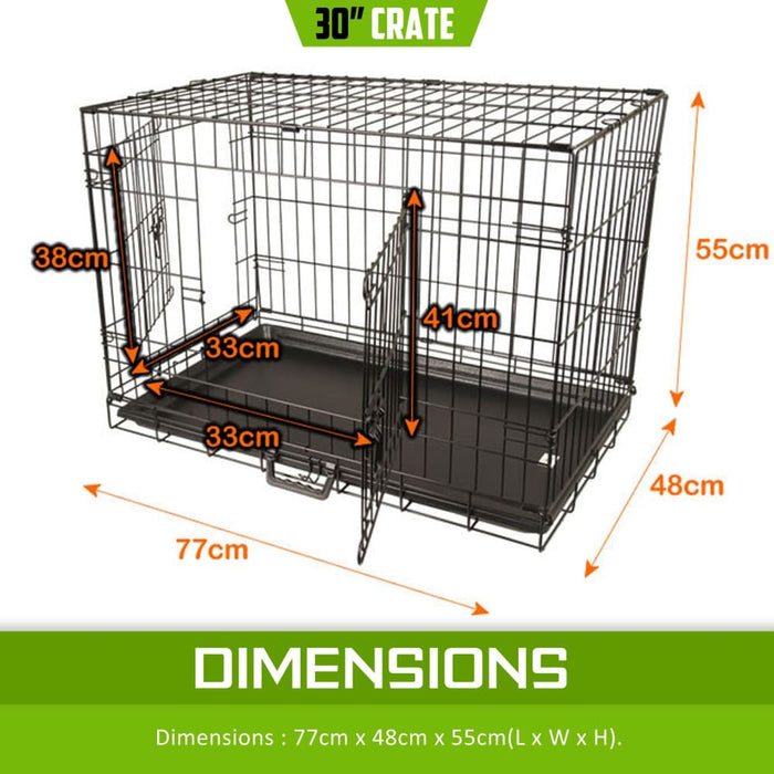 Wire Dog Cage Foldable Crate Kennel 30in With Tray