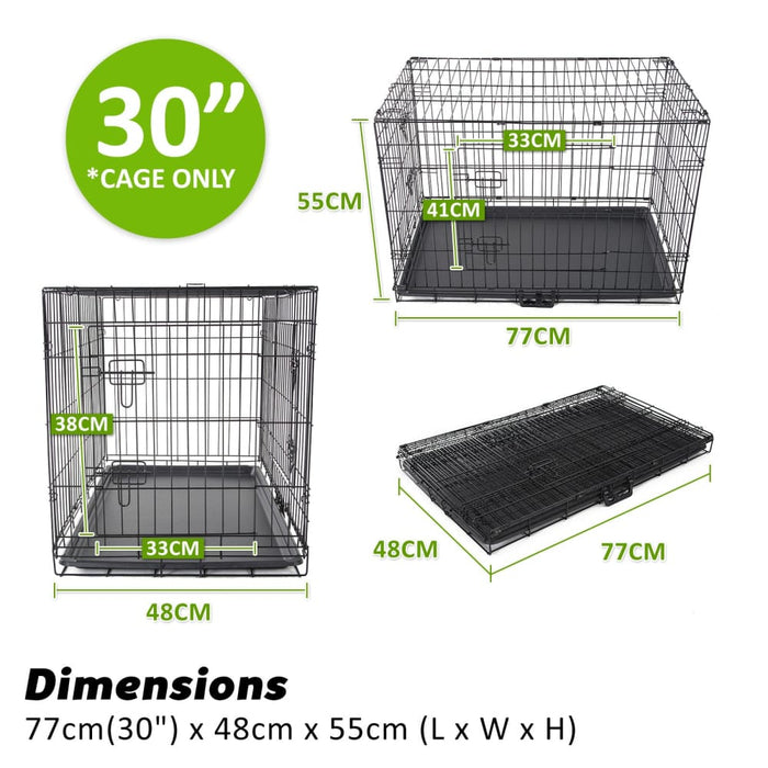 Wire Dog Cage Foldable Crate Kennel 30in With Tray