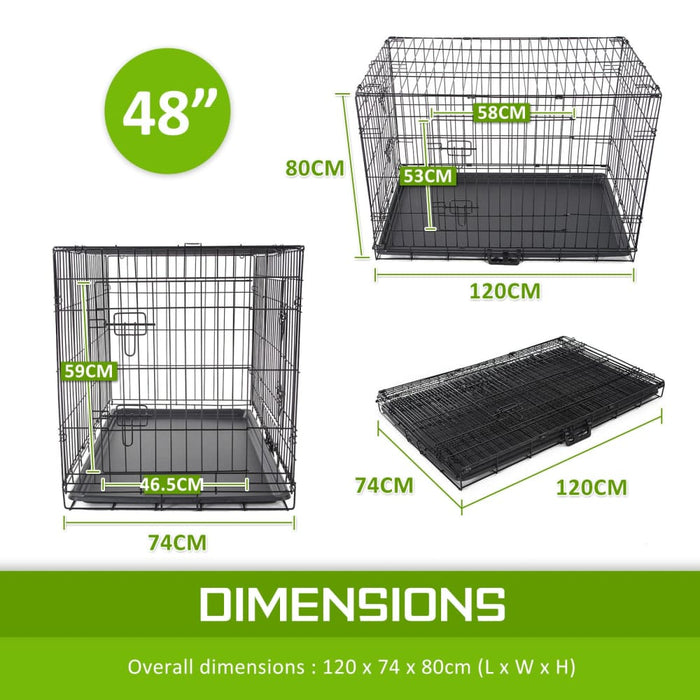 Wire Dog Cage Foldable Crate Kennel 48in With Tray + Blue