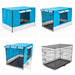 Wire Dog Cage Foldable Crate Kennel 48in With Tray + Blue