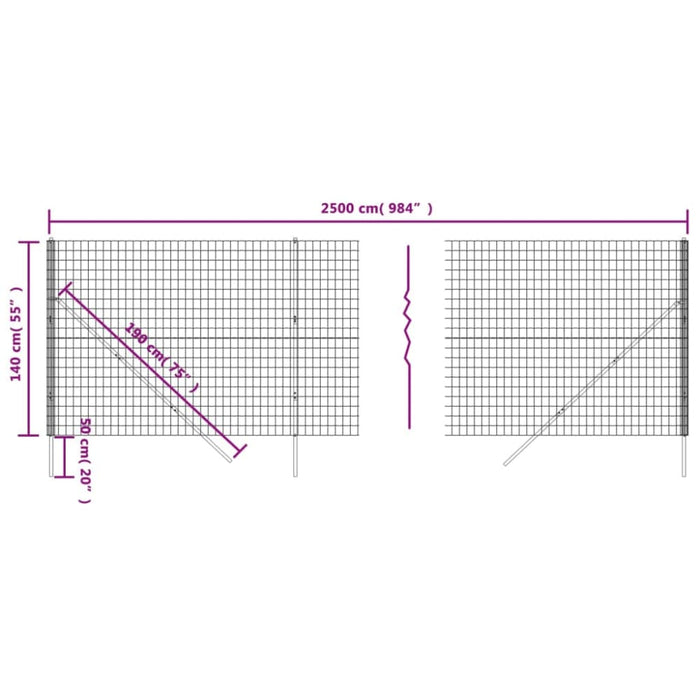 Wire Mesh Fence Anthracite 1.4x25 m Galvanised Steel Opaxok