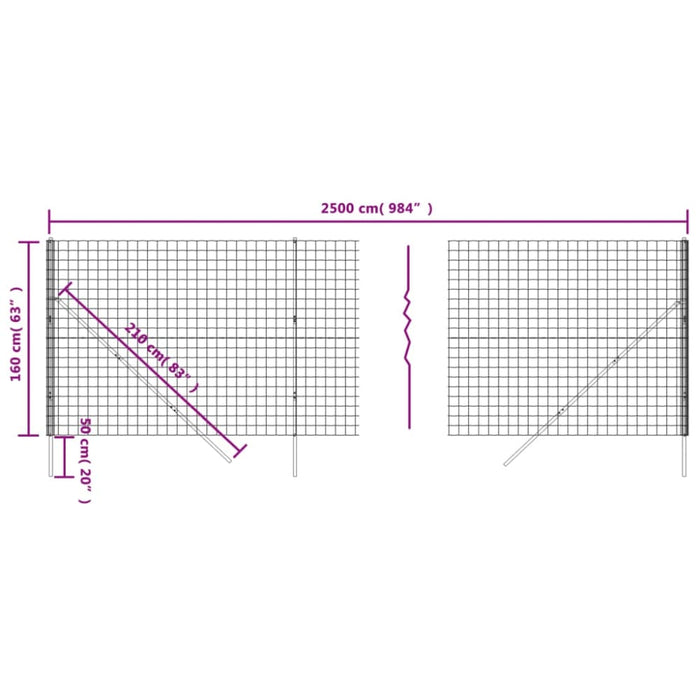 Wire Mesh Fence Anthracite 1.6x25 m Galvanised Steel Opaxtl