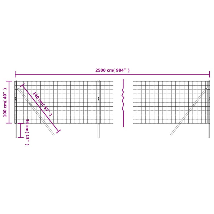 Wire Mesh Fence Anthracite 1x25 m Galvanised Steel Opaxtt