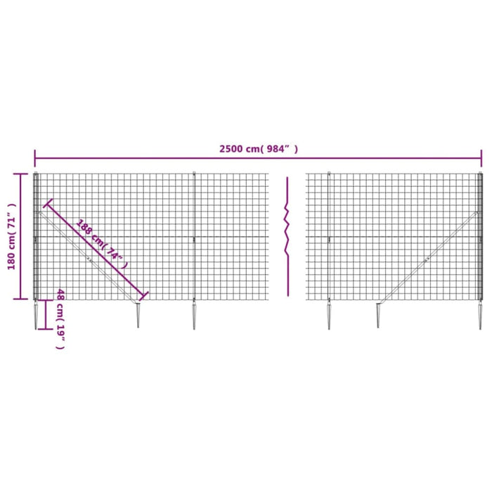 Wire Mesh Fence With Spike Anchors Green 1.8x25 m Opaoao