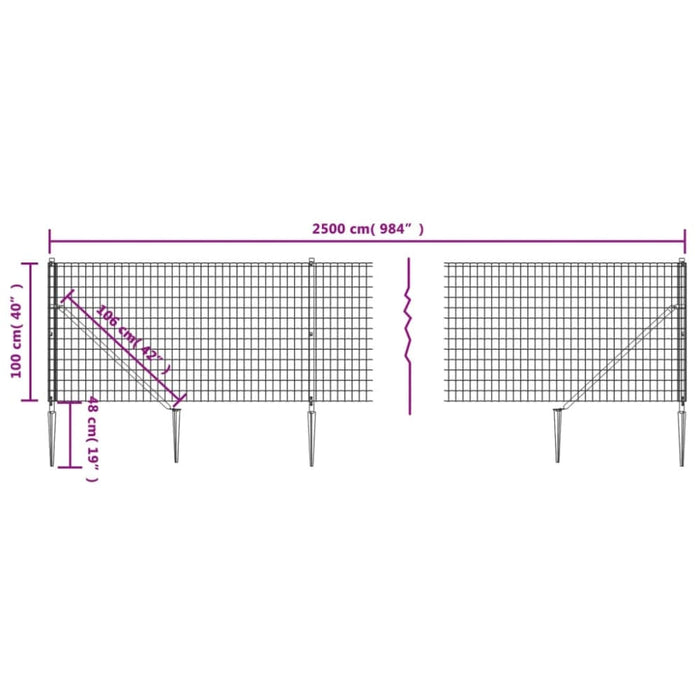 Wire Mesh Fence With Spike Anchors Green 1x25 m Opaobp