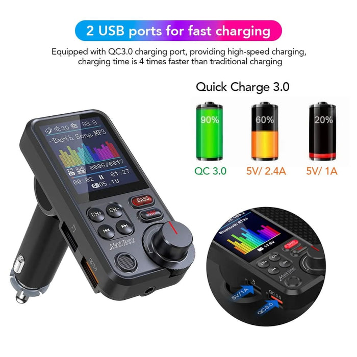 Wireless Car Tooth Fm Transmitter With Qc3.0 Charging