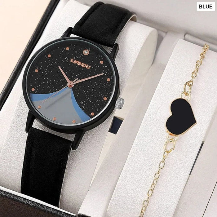 1pc Women Quartz Watch With Qpc Heart Bracelet Fashion