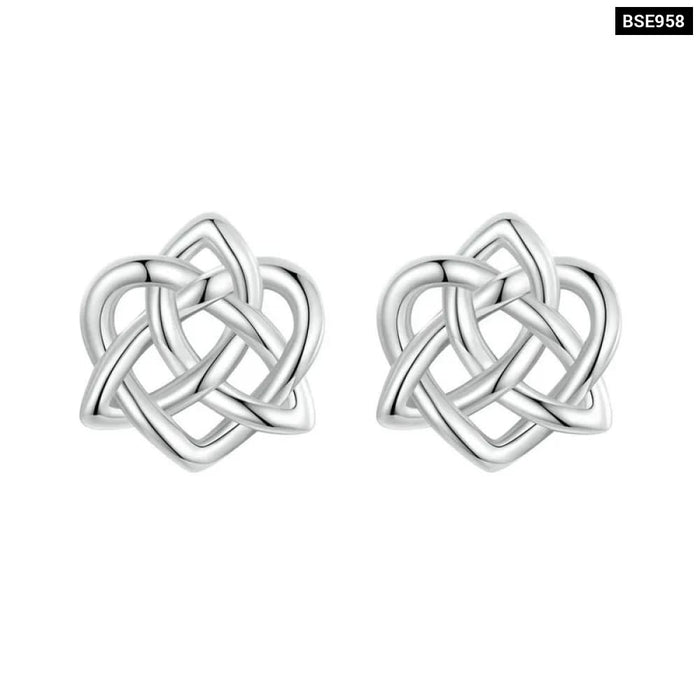 Womens 925 Sterling Silver Celtic Knot Ear Studs Earrings