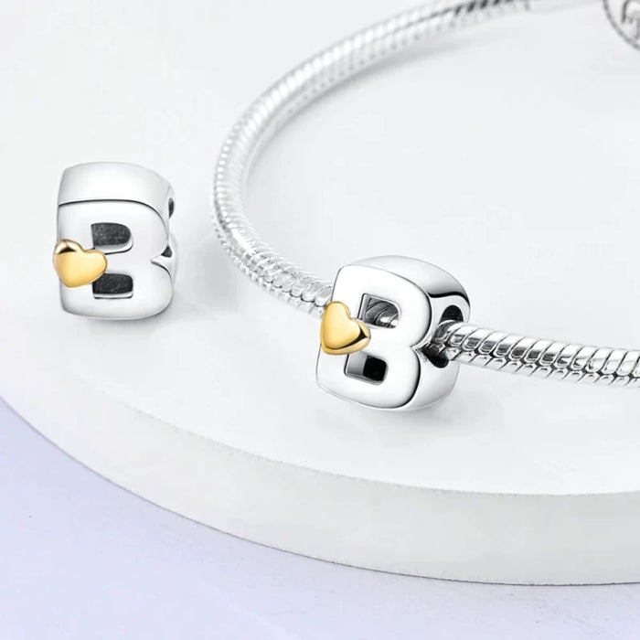 Womens 925 Sterling Silver Classic Golden Heart 26 Alphabet