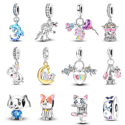 Womens 925 Sterling Silver Cute Corgi Cat Gecko Balloon