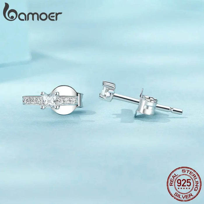 Womens 925 Sterling Silver Delicate Mini Line Stud Earrings