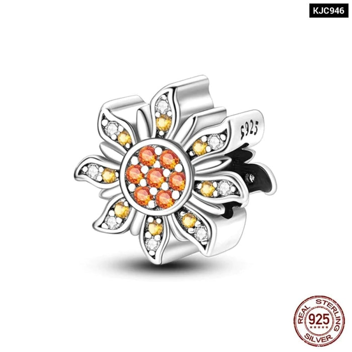 Womens 925 Sterling Silver Exquisite Flower Sunflower