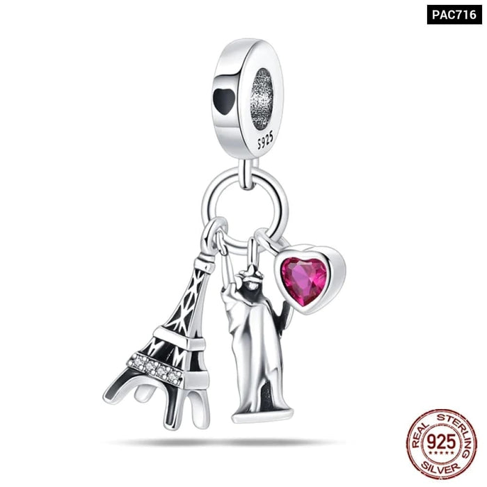 Womens 925 Sterling Silver Famous Attractions Eiffel Tower