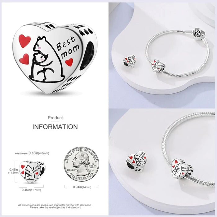 Womens 925 Sterling Silver Heart Shaped Warm Family Charm