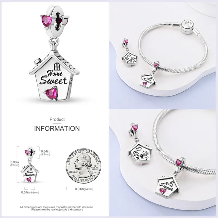 Womens 925 Sterling Silver Heart Shaped Warm Family Charm