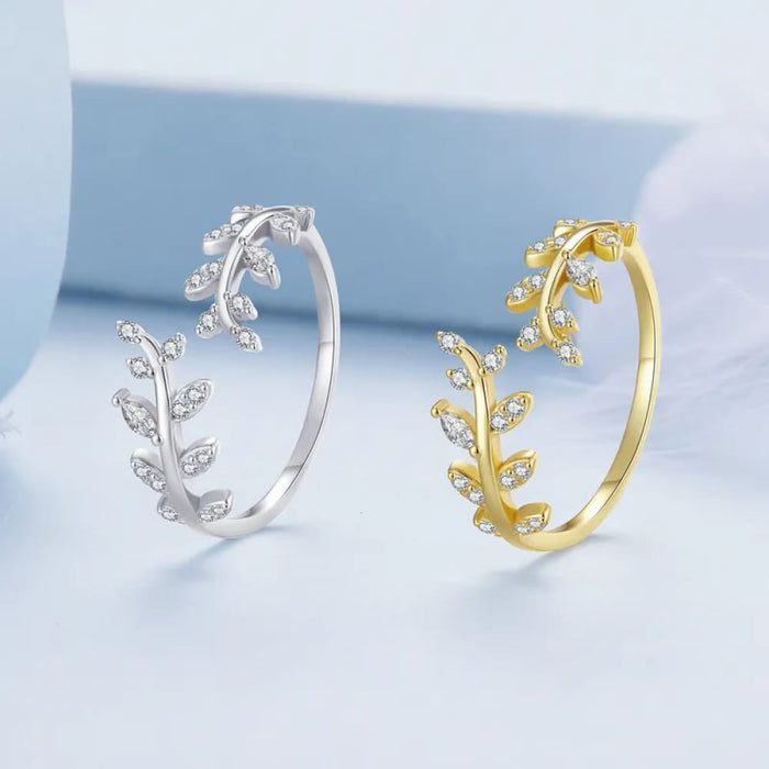 Womens 925 Sterling Silver Korean Style Delicate Leaf Open