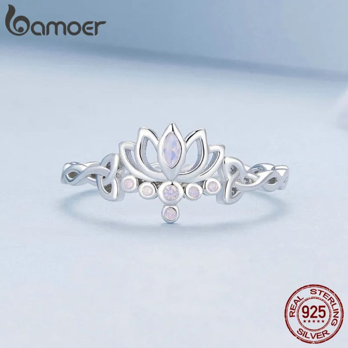 Womens 925 Sterling Silver Lotus Ring Elegant Flower Party