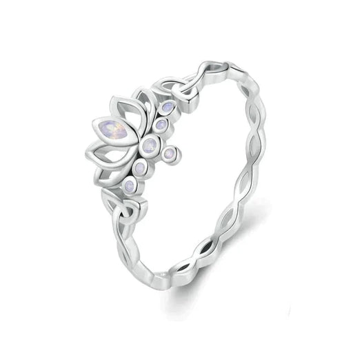 Womens 925 Sterling Silver Lotus Ring Elegant Flower Party