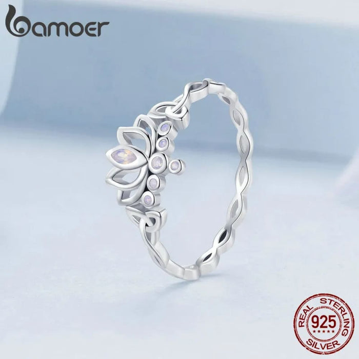 Womens 925 Sterling Silver Lotus Ring Elegant Flower Party