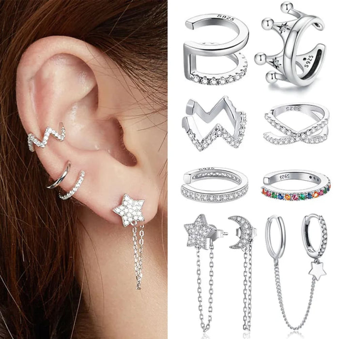 Womens 925 Sterling Silver Mono - earring Clip Earrings Cz