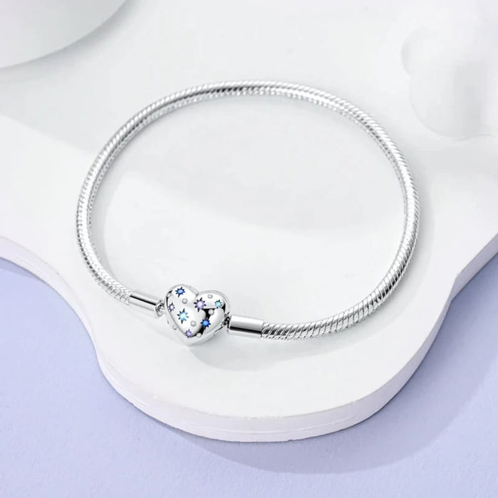 Womens 925 Sterling Silver Snake Chain Heart-shaped Zircon