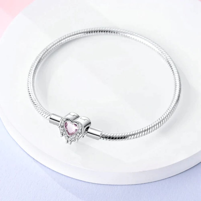 Womens 925 Sterling Silver Snake Chain Heart-shaped Zircon