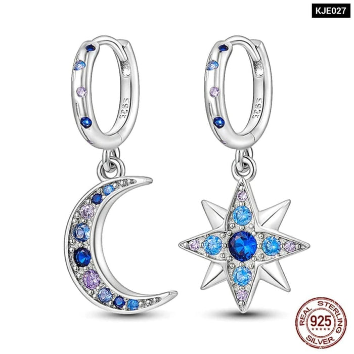 Womens 925 Sterling Silver Sparkling Star Moon Pendant