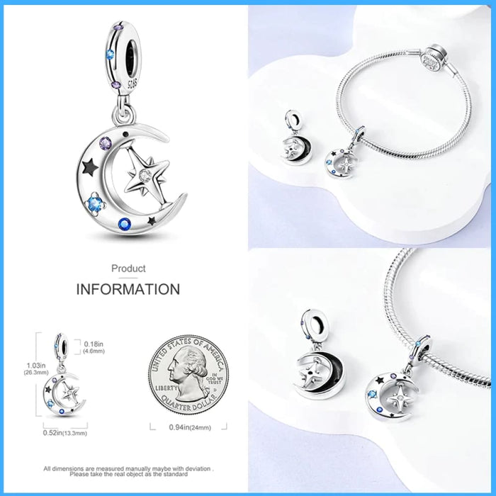 Womens 925 Sterling Silver Sparkling Zircon Star Moon