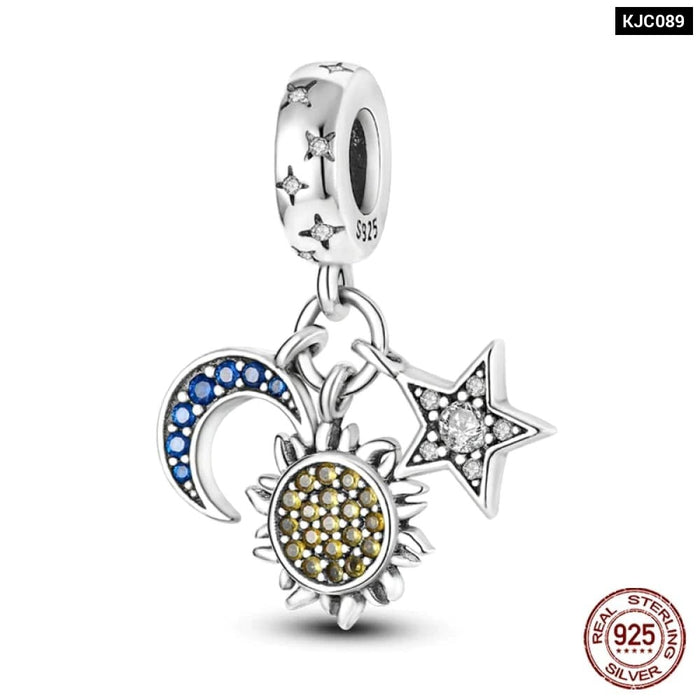 Womens 925 Sterling Silver Sparkling Zircon Star Moon