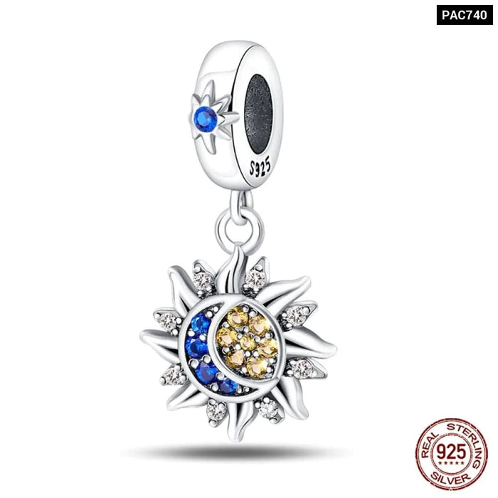 Womens 925 Sterling Silver Sparkling Zircon Star Moon