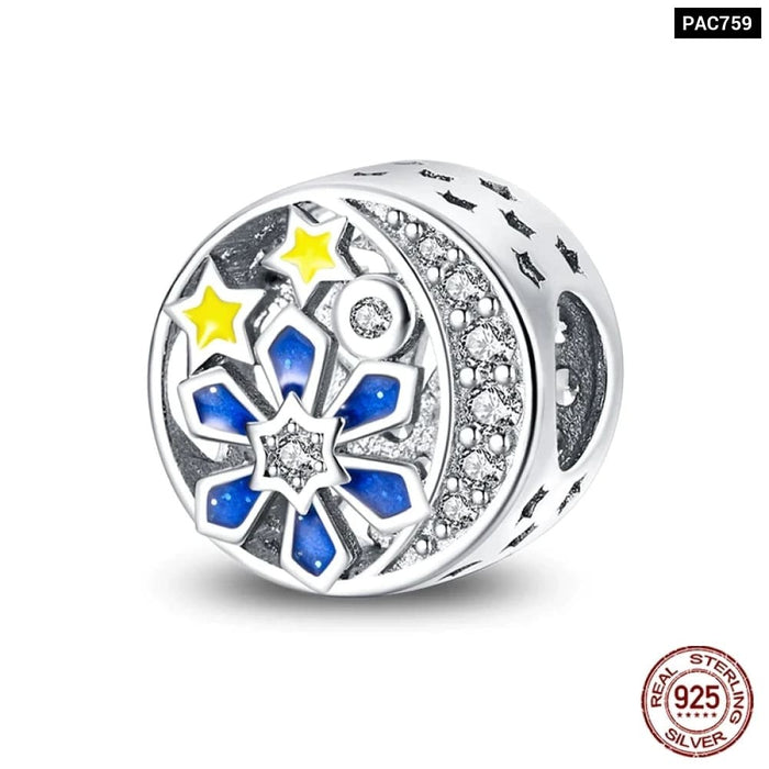 Womens 925 Sterling Silver Sparkling Zircon Star Moon